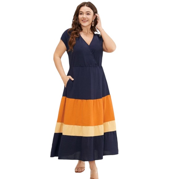 BloomChic Dresses & Skirts - Bloomchic Plus Size Color Block V Neck Maxi Dress 18/20